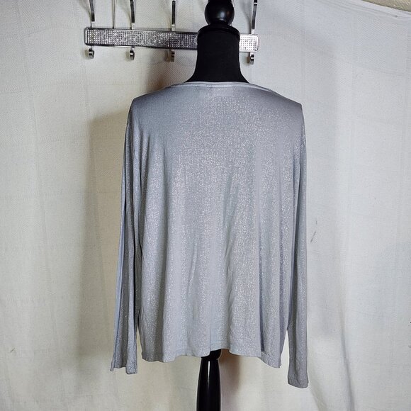 Chico's Gray Silver Sparkle Scoop Neck LS Pull Over Rayon Blouse Chico 3 US XL - Picture 12 of 16